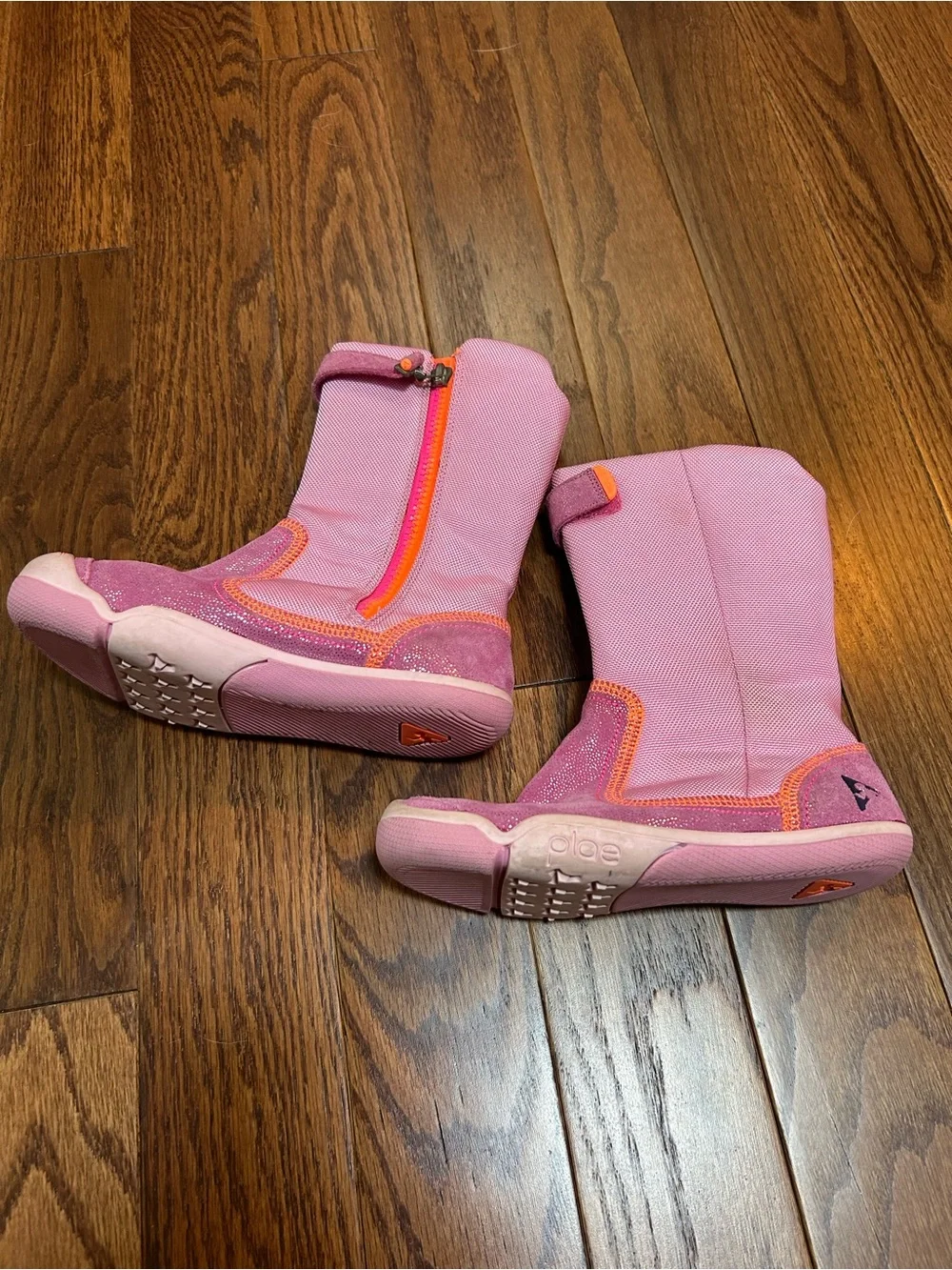 PLAE Camille Pink and Orange Glitter Boots Size 1